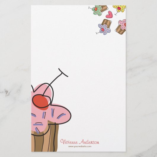 スウィートさくらんぼカップケーキ菓子ベーカリーかわいい 便箋 (正面)