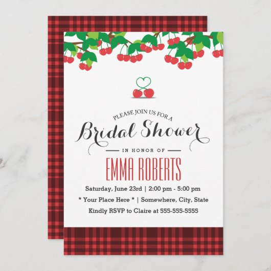 スウィートさくらんぼピクニックブライダルシャワー 招待状 (正面/裏面)