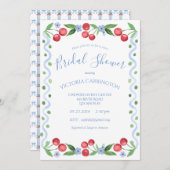 スウィートさくらんぼブルーブライダルシャワー 招待状 (正面/裏面)