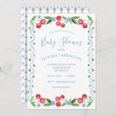 スウィートさくらんぼブルーベビーシャワー 招待状 (正面/裏面)