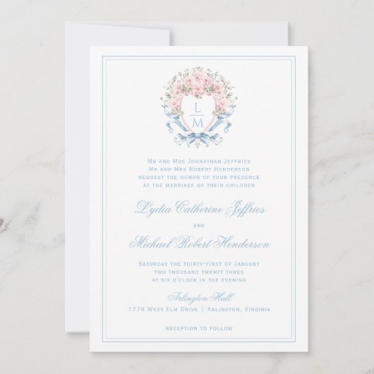 スウィートさくらんぼブロッサムクレスト |モノグラム結婚ズ 招待状 (正面)