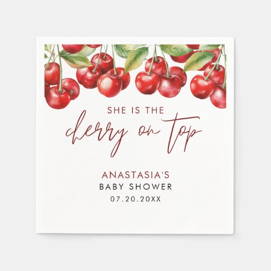 スウィートさくらんぼベビーシャワー スタンダードカクテルナプキン (正面)