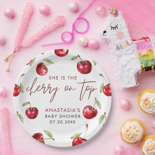 スウィートさくらんぼベビーシャワー ペーパープレート (パーティー)