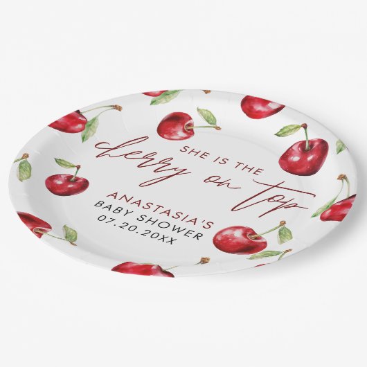 スウィートさくらんぼベビーシャワー ペーパープレート (アングル)