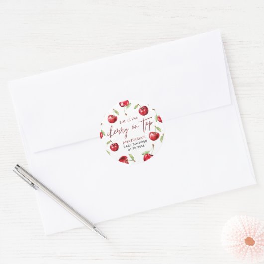 スウィートさくらんぼベビーシャワー ラウンドシール (封筒)