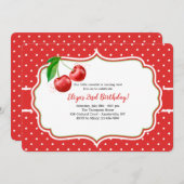 スウィートさくらんぼ誕生日パーティーの招待 招待状 (正面/裏面)