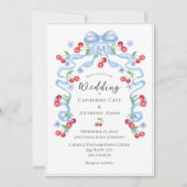 スウィートさくらんぼ&リボン水の色結婚の設定 招待状 (正面)