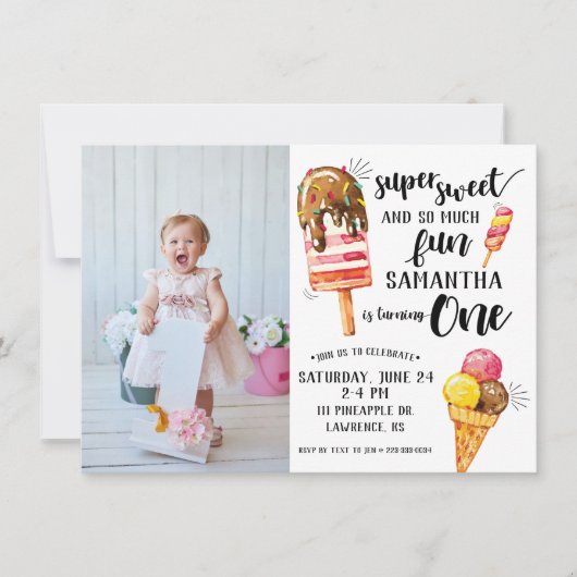 スウィートすごいアイスクリームファースト誕生日招待状 招待状 (正面)