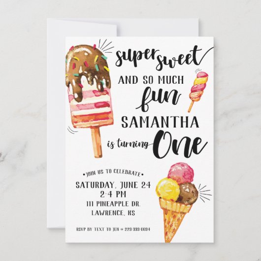 スウィートすごいアイスクリームファースト誕生日招待状 招待状 (正面)