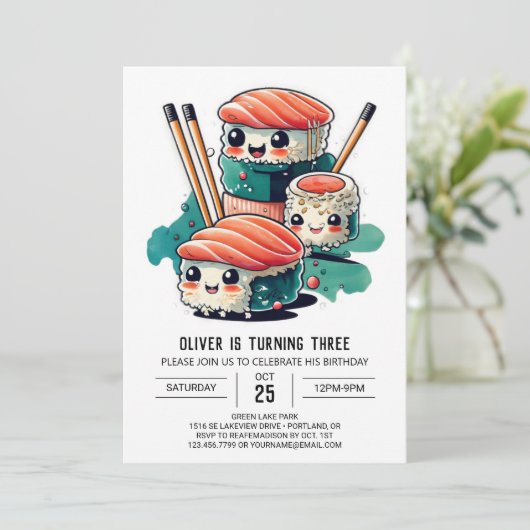 スウィートすし子供の誕生日 招待状 (スタンド正面)