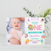 スウィートとおもしろいキャンディランド甘い女の子1st誕生日 招待状 (スタンド正面)