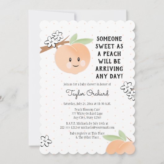 スウィートアアアアアアピーチベビーシャワー招待状 案内状 (正面)