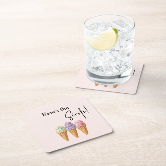 スウィートアイスクリームサマーここスクープ赤ちゃんシャワー スクエアペーパーコースター (インサイチュ)