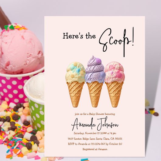 スウィートアイスクリームサマーここスクープ赤ちゃんシャワー 招待状