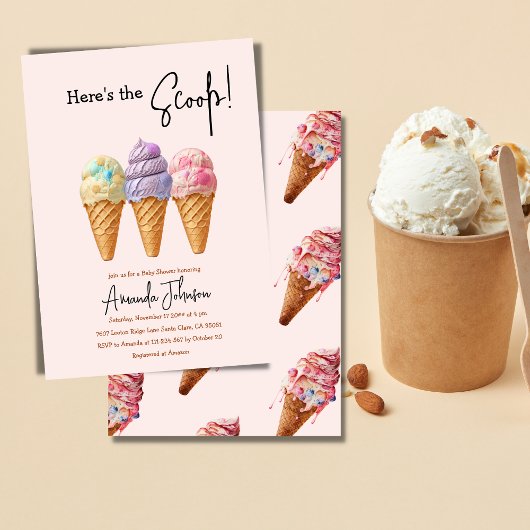スウィートアイスクリームサマーここスクープ赤ちゃんシャワー 招待状