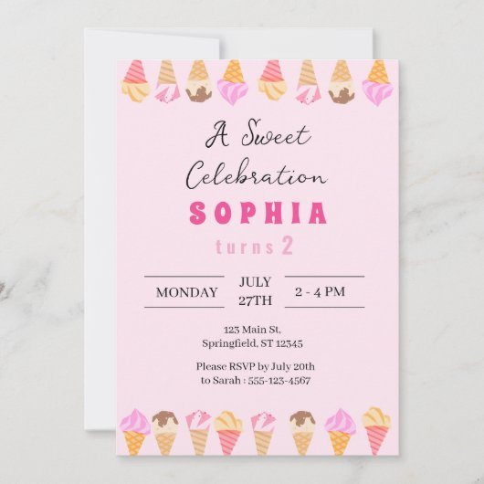 スウィートアイスクリームパーティの招待状 招待状 (正面)