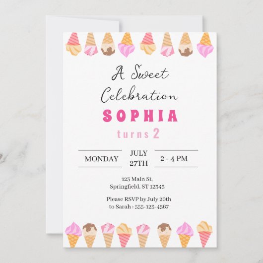 スウィートアイスクリームパーティの招待状 招待状 (正面)