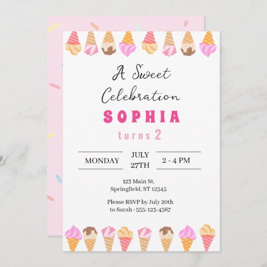 スウィートアイスクリームパーティの招待状 招待状 (正面/裏面)