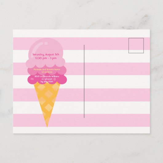 スウィートアイスクリーム1st誕生日パーティーピンクホワイト ポストカード (裏面)