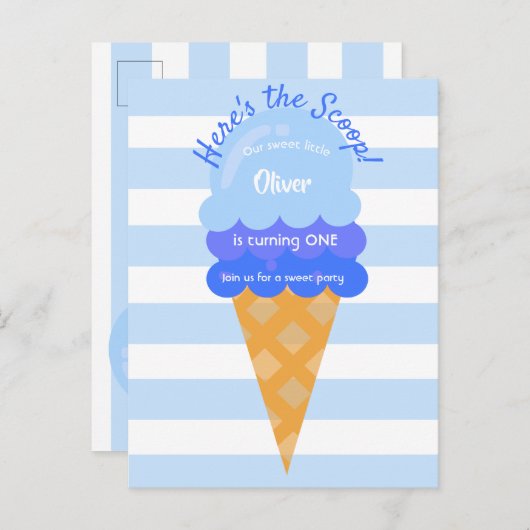 スウィートアイスクリーム1st誕生日パーティーブルーボーイ ポストカード (正面/裏面)