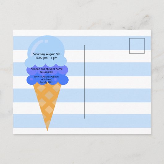 スウィートアイスクリーム1st誕生日パーティーブルーボーイ ポストカード (裏面)