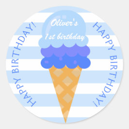 スウィートアイスクリーム1st誕生日パーティーブルーボーイ ラウンドシール