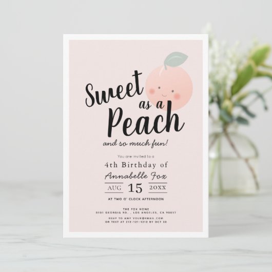 スウィートアザピーチキュートかわいいガール誕生日 招待状 (スタンド正面)