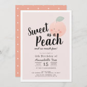 スウィートアザピーチキュートかわいいガール誕生日 招待状 (正面/裏面)