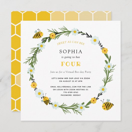 スウィートアスカンビーバーチャル誕生日招待状 招待状 (正面/裏面)