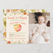 スウィートアズアピーチファースト誕生日フォト招待状 招待状 (正面/裏面)