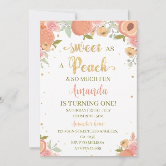 スウィートアズアピーチファースト誕生日招待状 招待状 (正面)