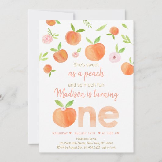 スウィートアズアピーチファースト誕生日 招待状 (正面)