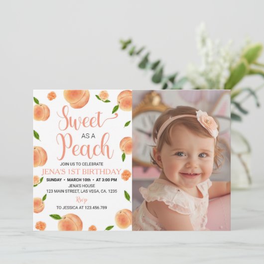 スウィートアズアピーチフォト誕生日招待状 招待状 (スタンド正面)
