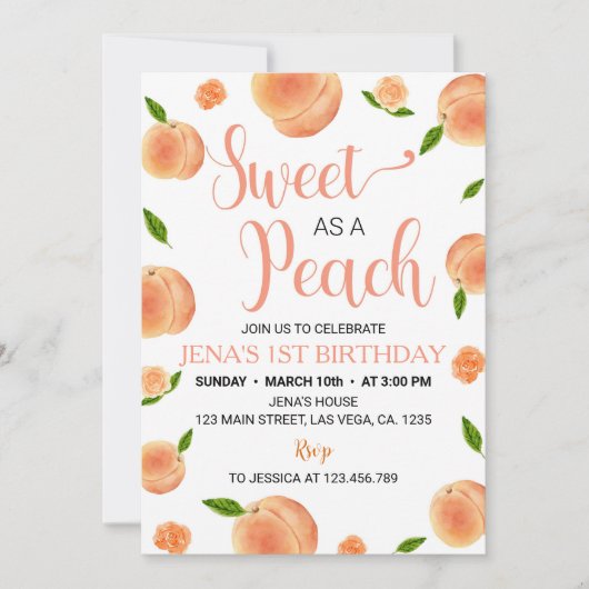 スウィートアズアピーチフローラ1st誕生日招待状 招待状 (正面)