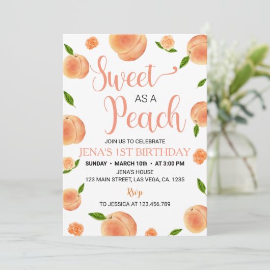 スウィートアズアピーチフローラ1st誕生日招待状 招待状 (スタンド正面)