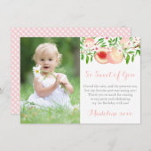 スウィートアズアピーチ小さな女の子誕生日パーティーフォト サンキューカード (正面/裏面)