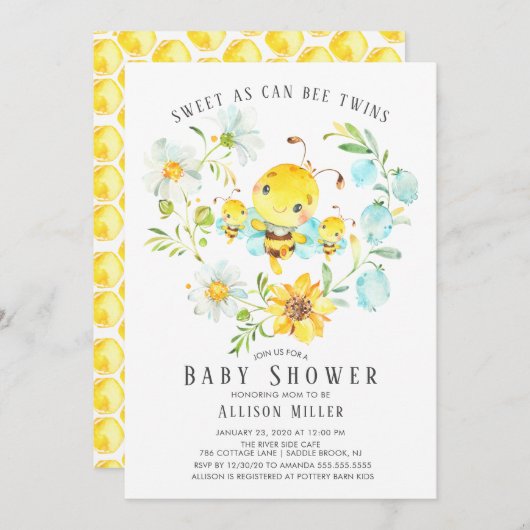 スウィートアズバイツインズベビーシャワー招待状 招待状 (正面/裏面)