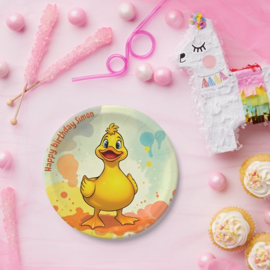 スウィートアヒル誕生日プレートパーソナライズされた – 名前 ペーパープレート (パーティー)