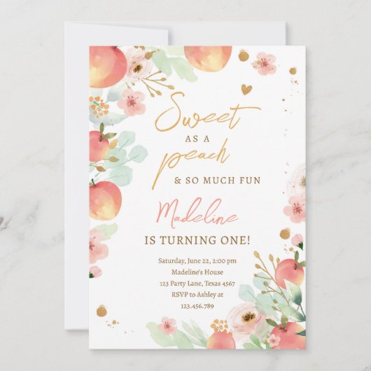 スウィートアピーチガール桃の最初の誕生日I 招待状 (正面)