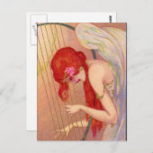 スウィートアンティーク赤頭エンジェルオンザハープ葉書 ポストカード (正面/裏面)