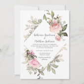 スウィートアート赤面ピンクローズダイヤモンドシェイプフレーム 招待状 (正面)