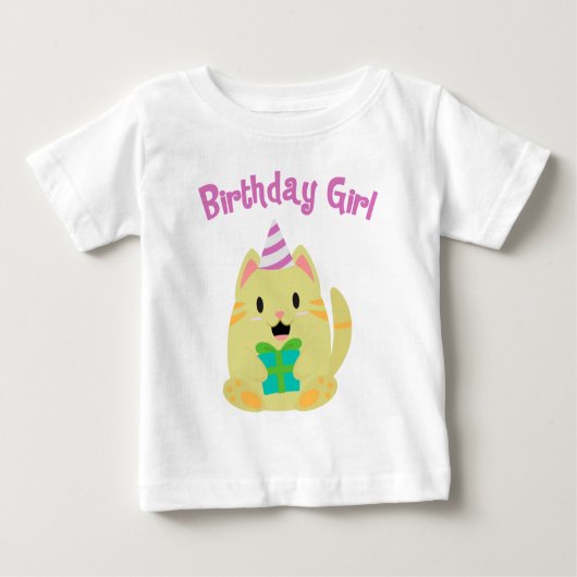 スウィートイエローキャット誕生日ガール ベビーTシャツ (正面)