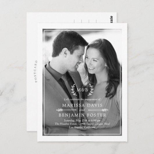 スウィートイニシャルフォトウェディングシャワー招待状 ポストカード (正面/裏面)