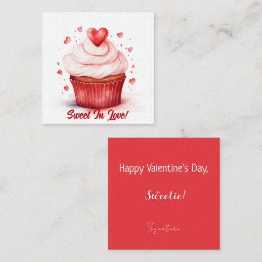 スウィートインラブハートカップケーキバレンタインデイカード エンクロージャーカード (正面/裏面)