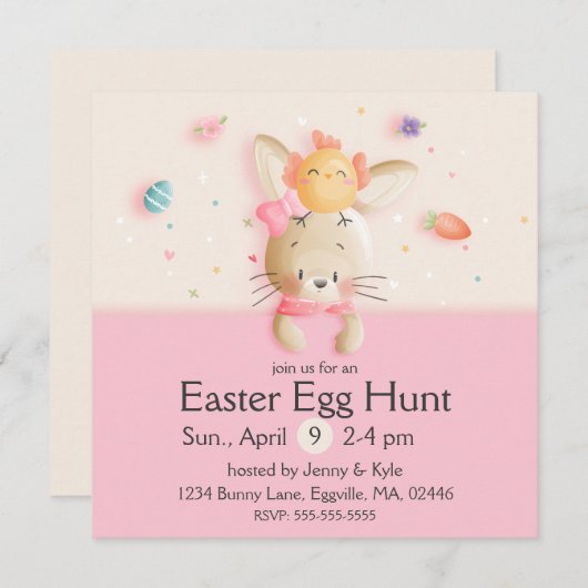 スウィートイースターバニー&シックエッグ 招待状 (正面/裏面)