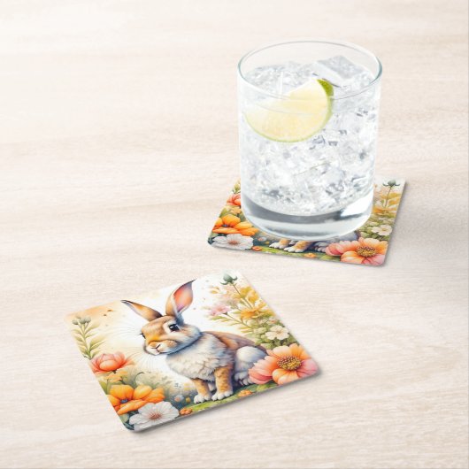スウィートイースター恵みヴィンテージバニーラビット スクエアペーパーコースター (インサイチュ)