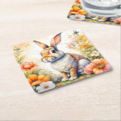スウィートイースター恵みヴィンテージバニーラビット スクエアペーパーコースター (アングル)