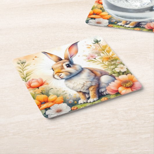 スウィートイースター恵みヴィンテージバニーラビット スクエアペーパーコースター (アングル)