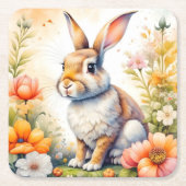 スウィートイースター恵みヴィンテージバニーラビット スクエアペーパーコースター (正面)