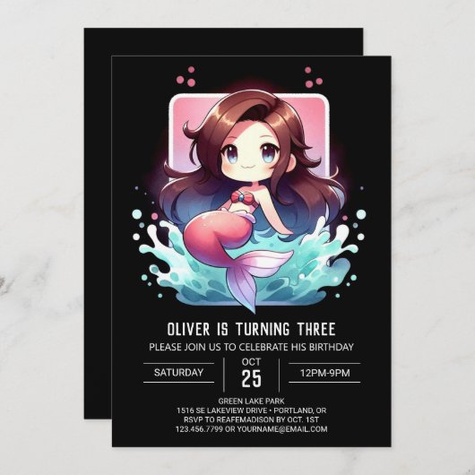 スウィートウィムジーマーメイド誕生日 招待状 (正面/裏面)